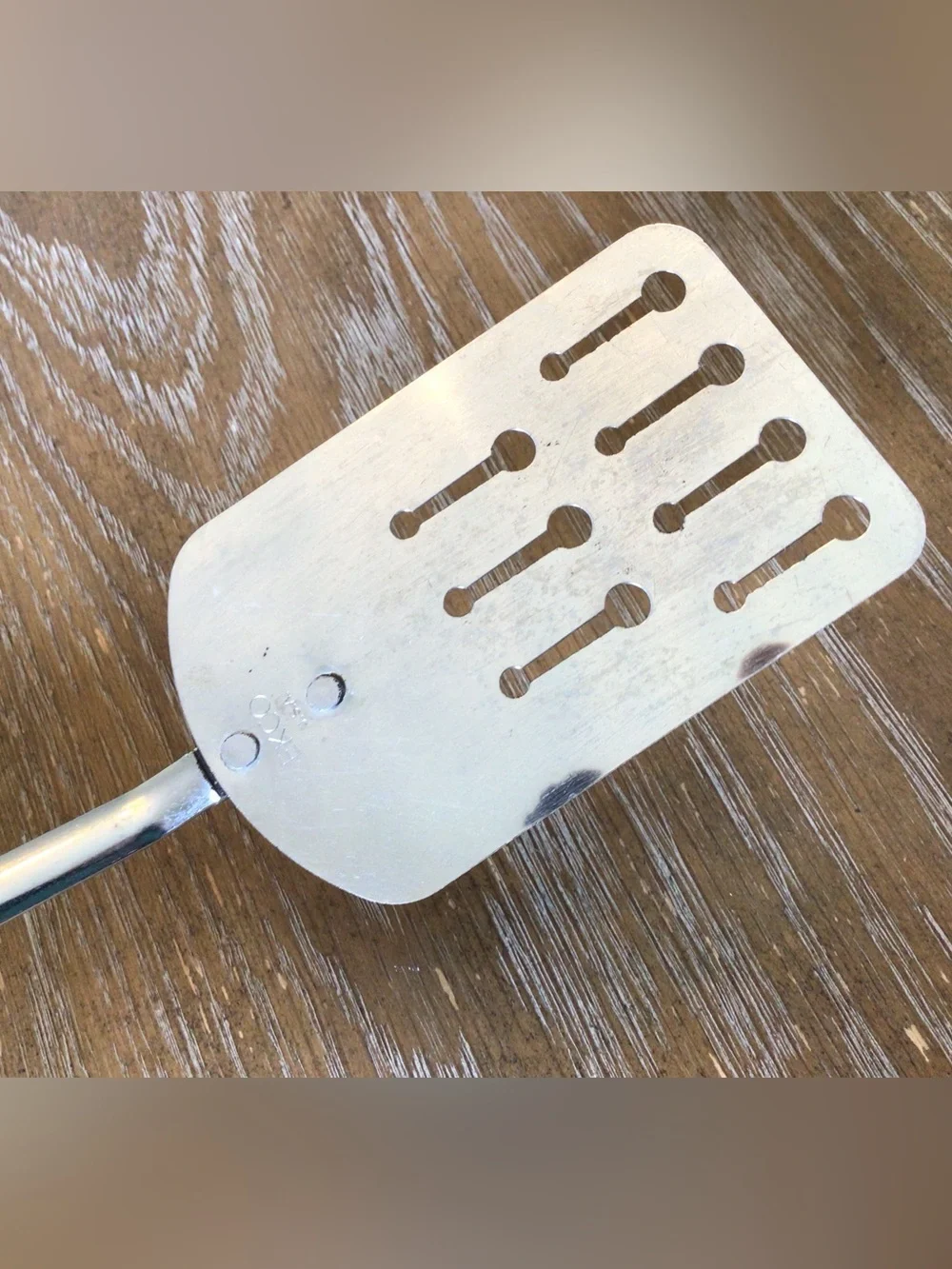 Vintage Ekco Stainless Steel Keyhole Slotted Spatula Turner Black Handle USA 13”